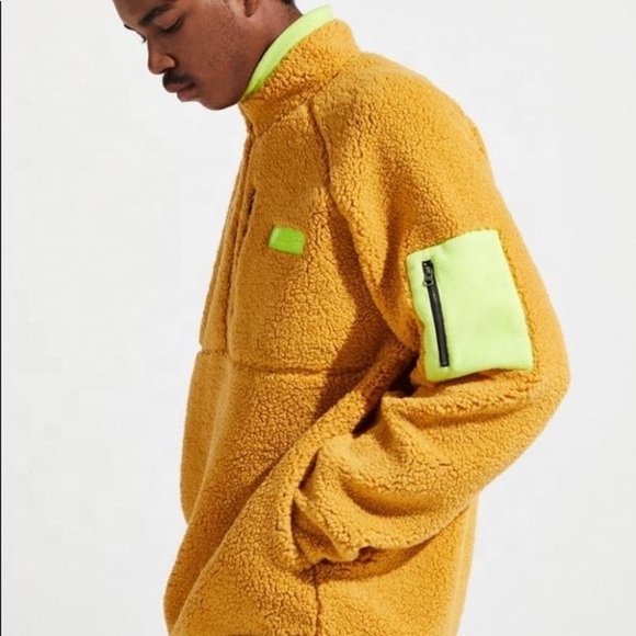 Fila Orange Neon Green Cozy Sherpa Half Zip Sweatshirt Pullover Jacket - Picture 2 of 6